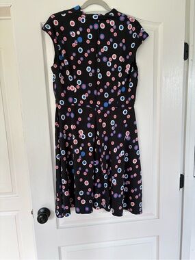 R&K Originals Black Pink Blue Circle Print Fit & Flare Dress Size 14